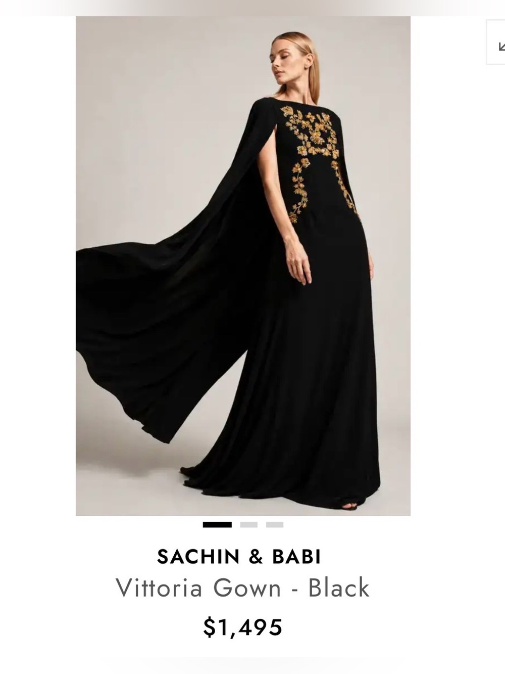 Sachin + Babi Black Maxi Gown with Gold Embroidery